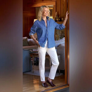 Frank & Eileen Blackstone Utility Pants Women 8 Chalk Italian Twill NWOT $298